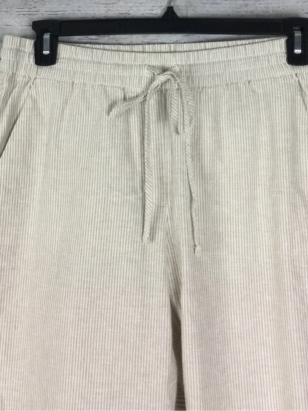 J.Crew Womens Tan White Pinstriped Cotton Linen Drawstring Cuffed Pants Size 10o